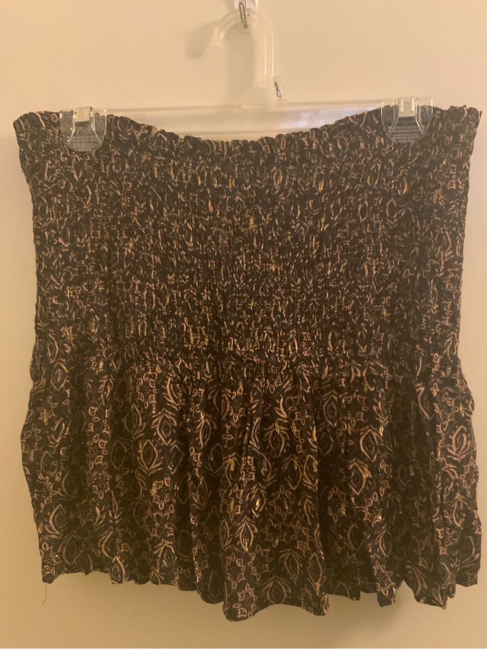 Zara Black Smocked Mini Skirt with Beige Print